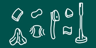 아이콘: 청소 도구(브러시, 스펀지, 수세미, 청소용 천)
